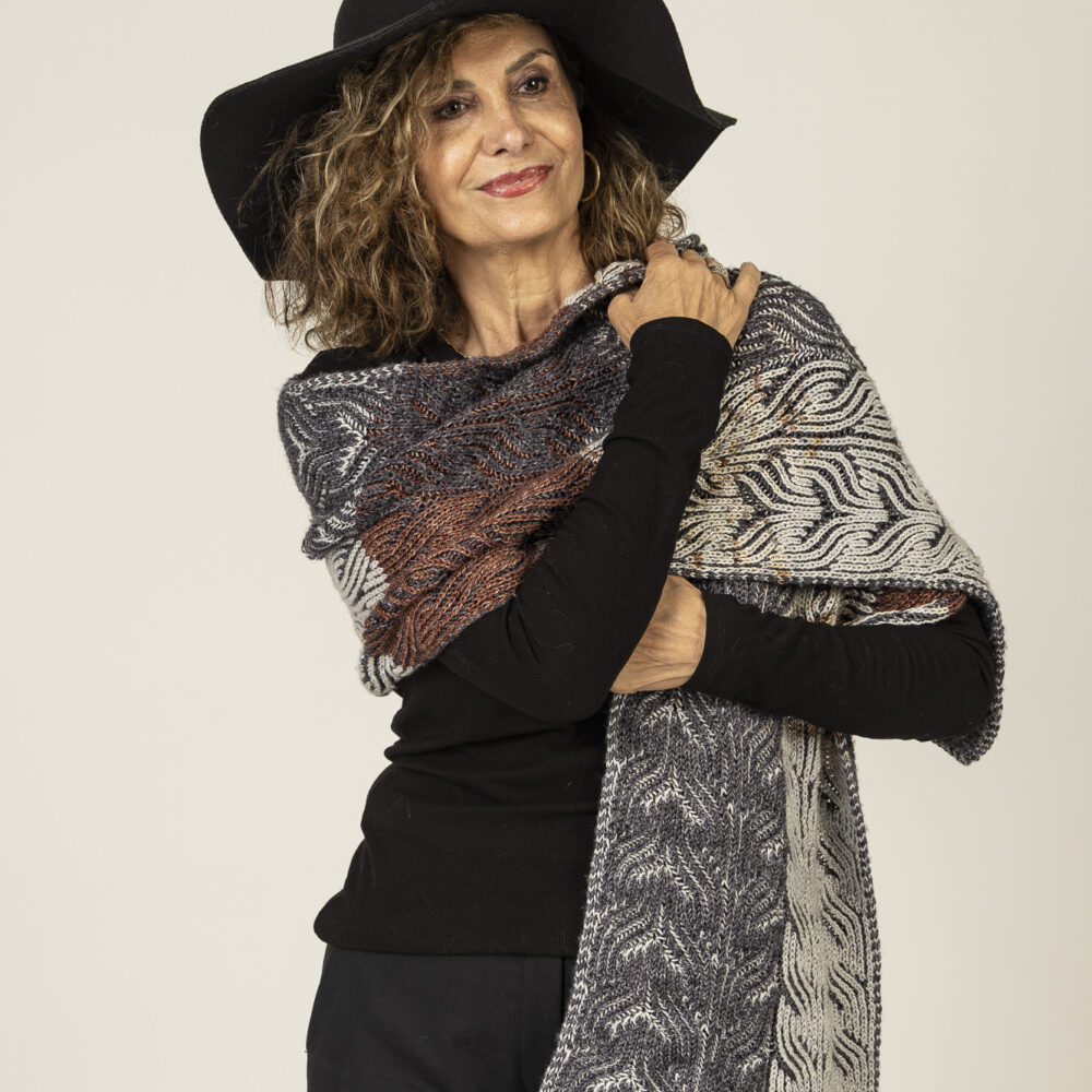 long shawl- scarf in greys and brown