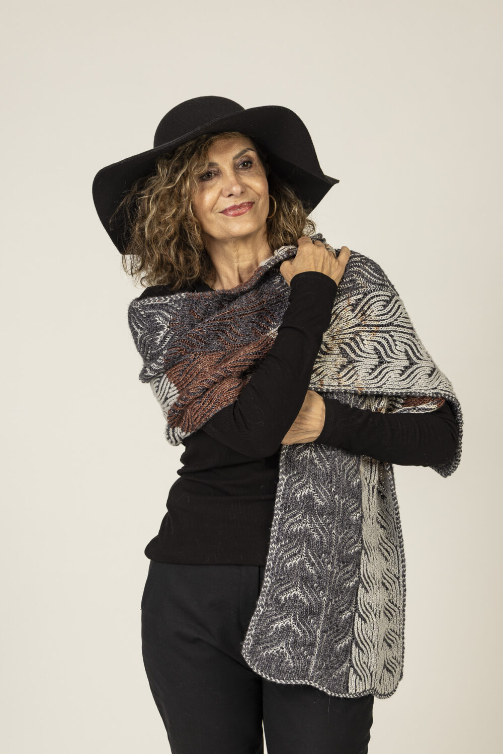 long shawl- scarf in greys and brown